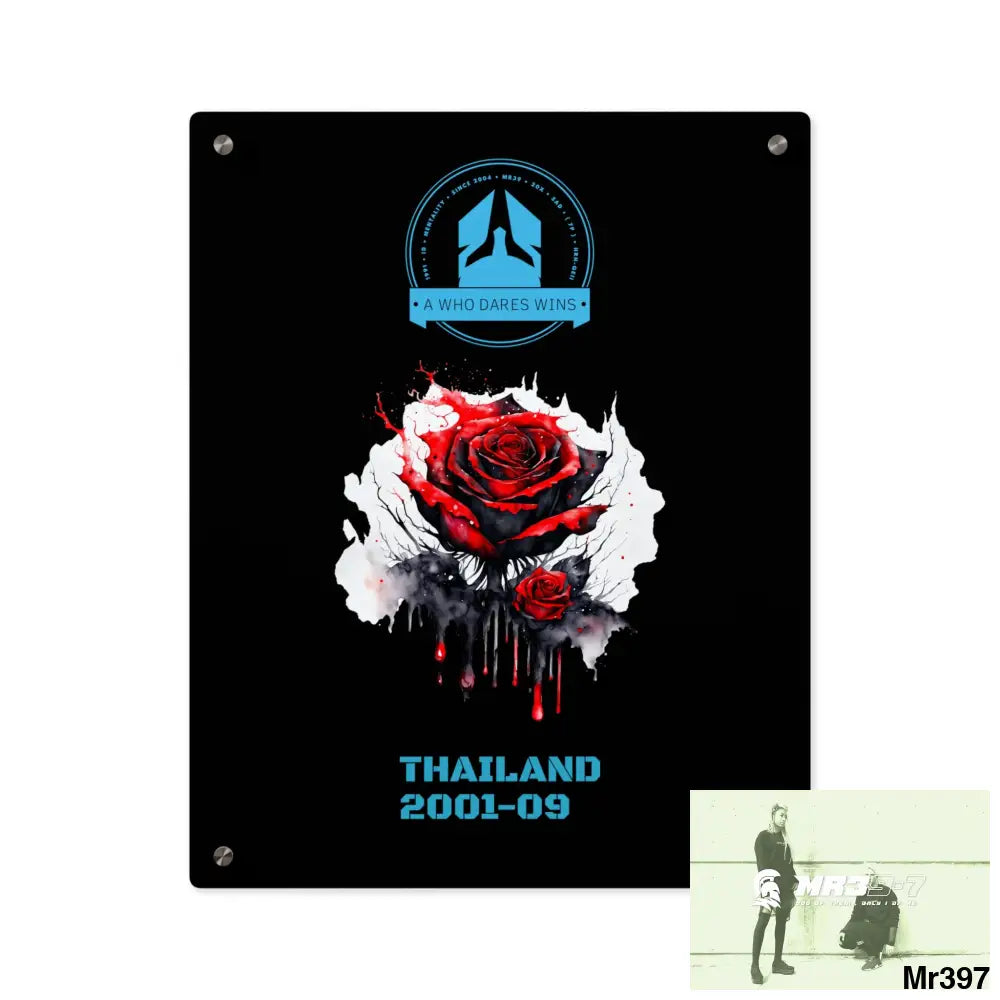 A Who Dares Wins Thailand 2001--09 Red Rose with Bloody Drippings on Abstract Black Background AcrylicWall Art Panels