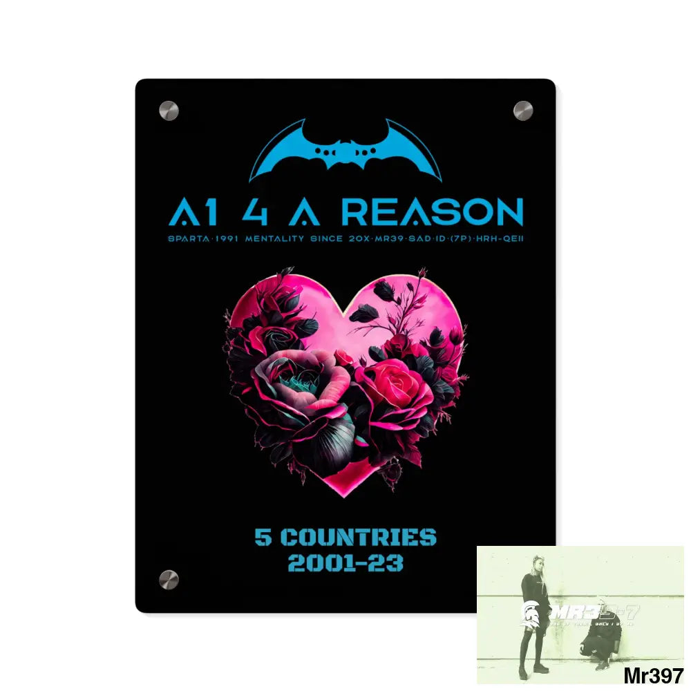 A1 4 A Reason 5 Countries 2001-23 Heart made of pink roses with black accents Acrylic Wall Art Panels 11″ x 14″