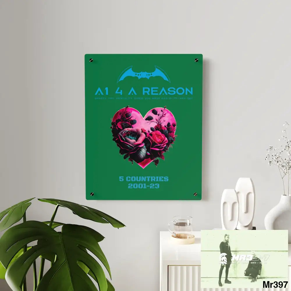 A1 4 A Reason 5 Countries 2001-23 Heart made of pink roses with black accents Acrylic Wall Art Panels Home Decor