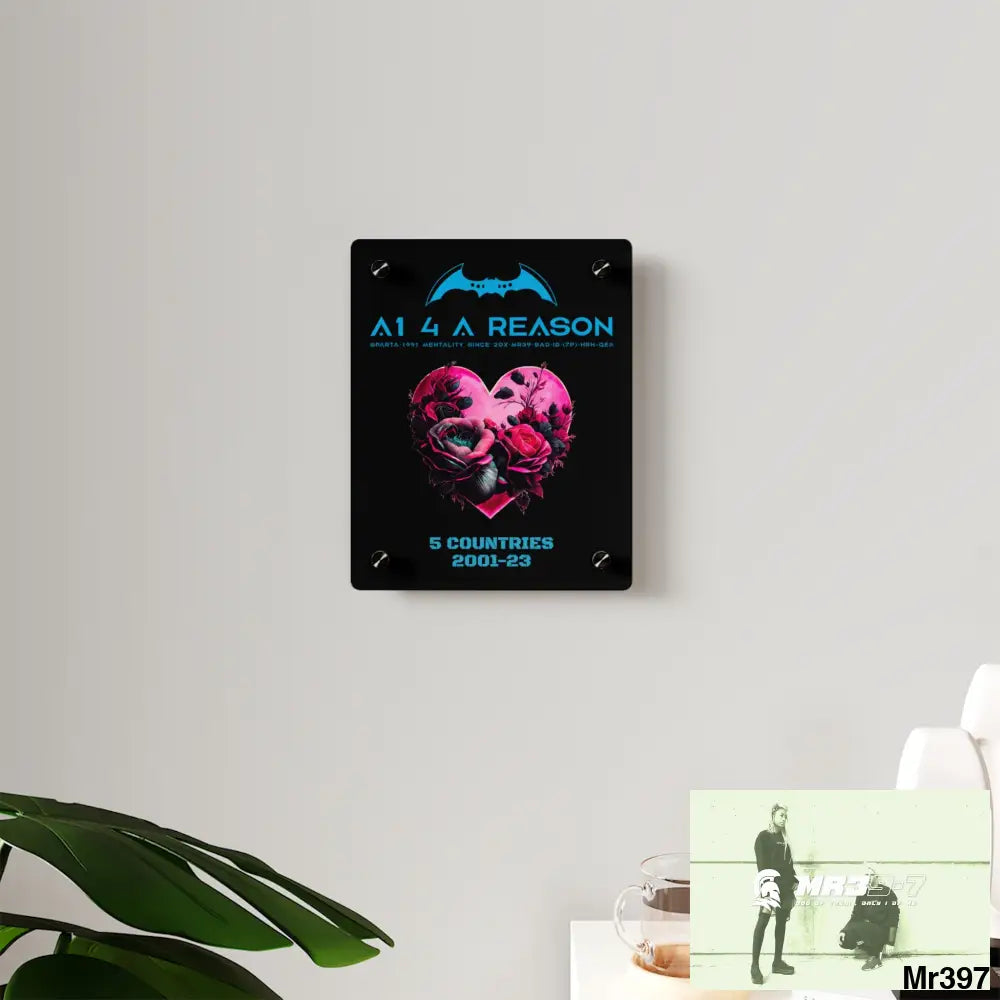 A1 4 A Reason 5 Countries 2001-23 Heart made of pink roses with black accents Acrylic Wall Art Panels Home Decor