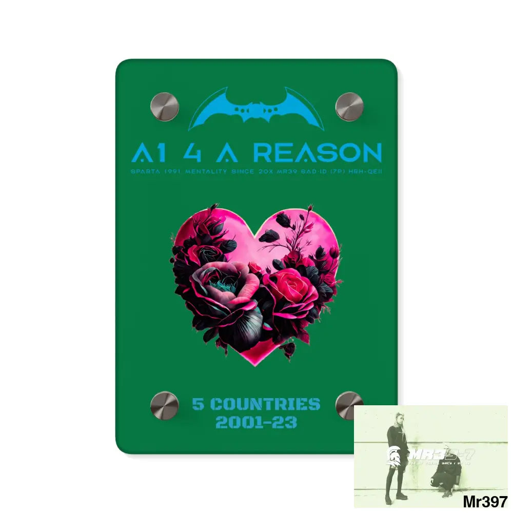 A1 4 A Reason 5 Countries 2001-23 Heart made of pink roses with black accents Acrylic Wall Art Panels 5’’ x 7’’