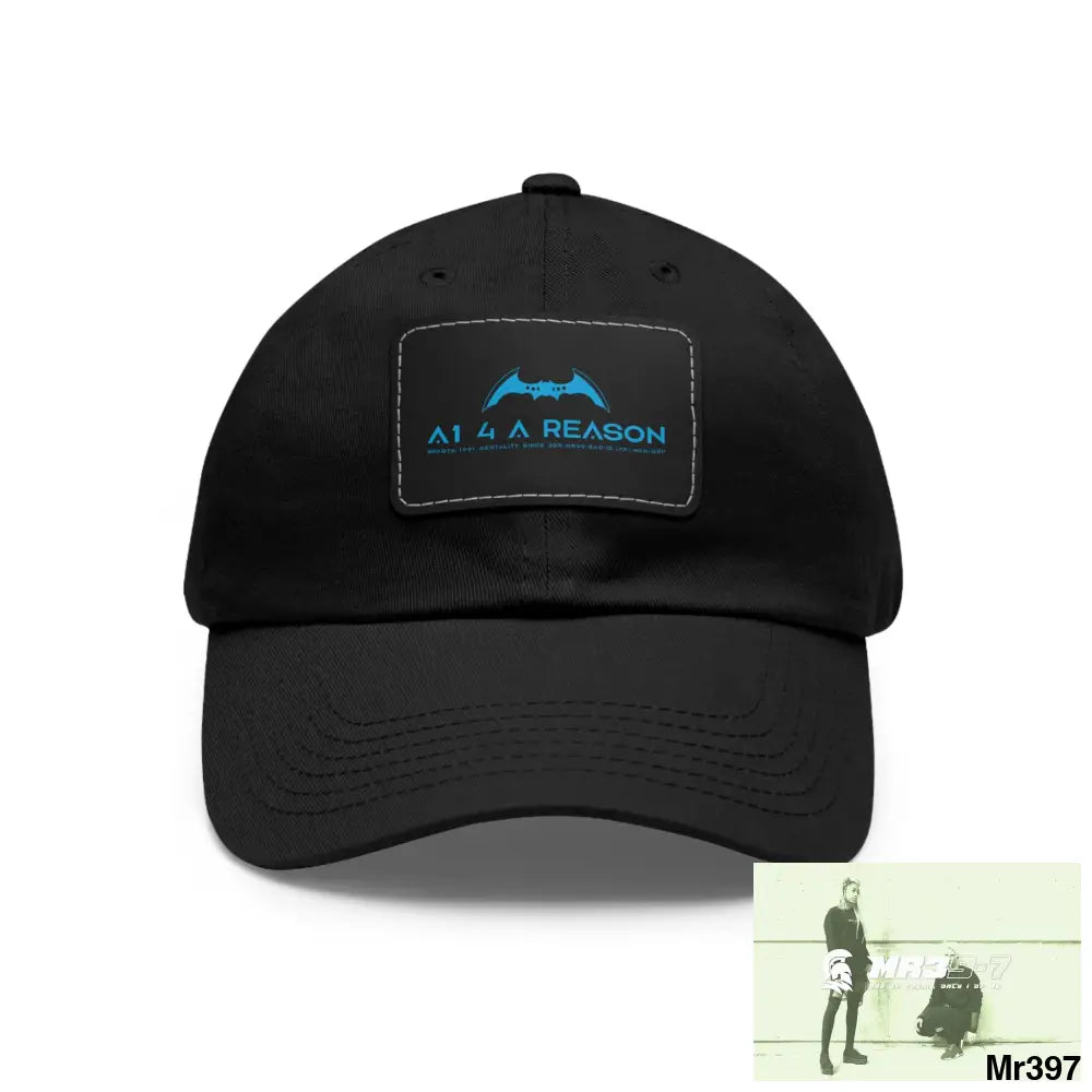 A1 4 A Reason Dad Hat with Leather Patch (Rectangle) Black / Black patch / Rectangle / One size Hats