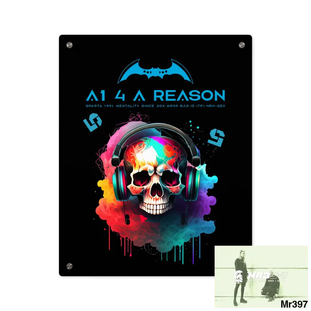A1 4 A Reason E + 5 Colourful Skull Headphones Acrylic Wall Art Panels 16″ x 20″ (Vertical) / 0.25’’ Home Decor