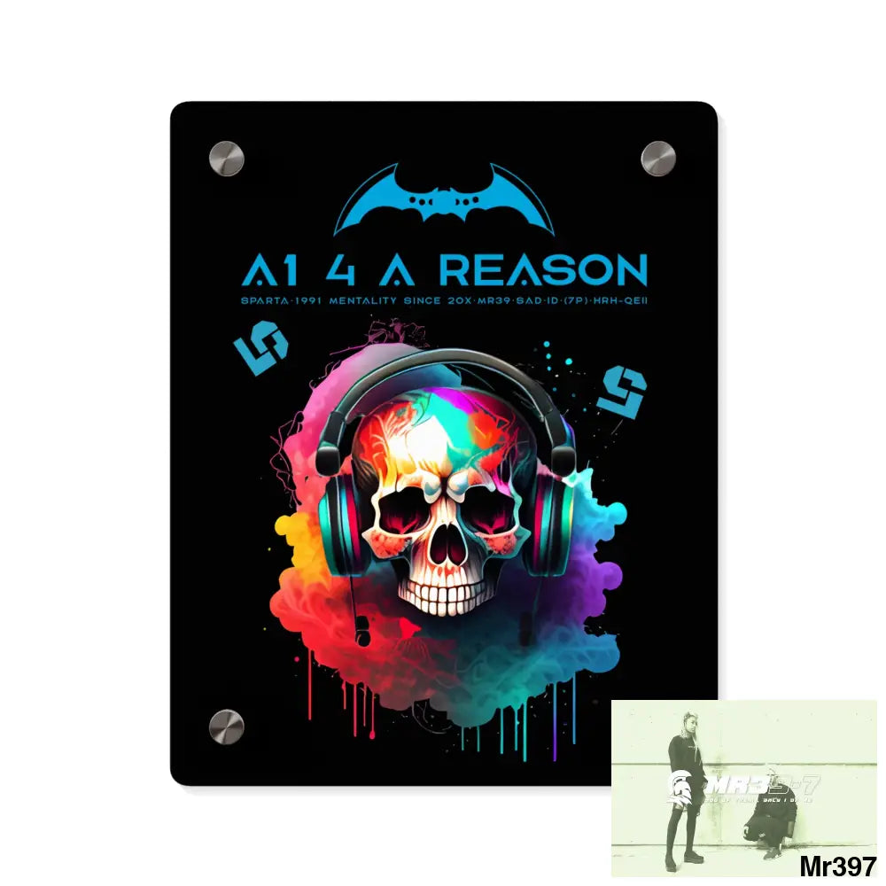 A1 4 A Reason E + 5 Colourful Skull Headphones Acrylic Wall Art Panels 8″ x 10″ (Vertical) / 0.25’’ Home Decor
