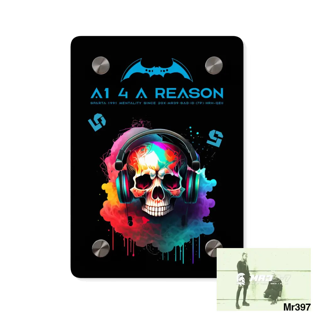 A1 4 A Reason E + 5 Colourful Skull Headphones Acrylic Wall Art Panels 5’’ x 7’’ (Vertical) / 0.25’’ Home Decor