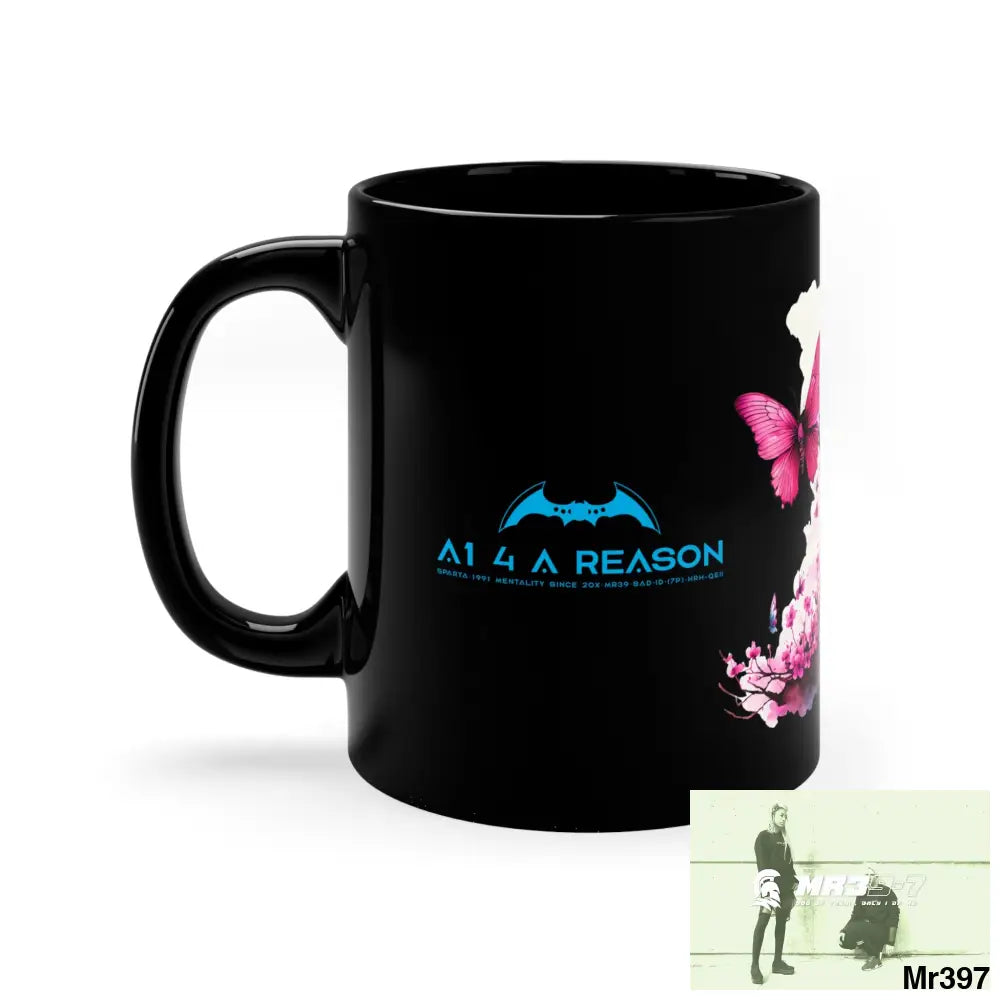 A1 4 A Reason GBR Pink Butterfly on Ornamental Cherry tree Branch 11oz Black Mug 11oz Mug