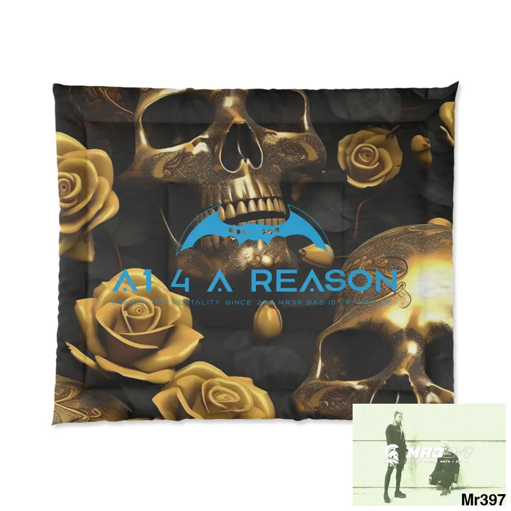 A1 4 A Reason Gold Skulls & Roses Comforter 104’’ × 88’’ Home Decor