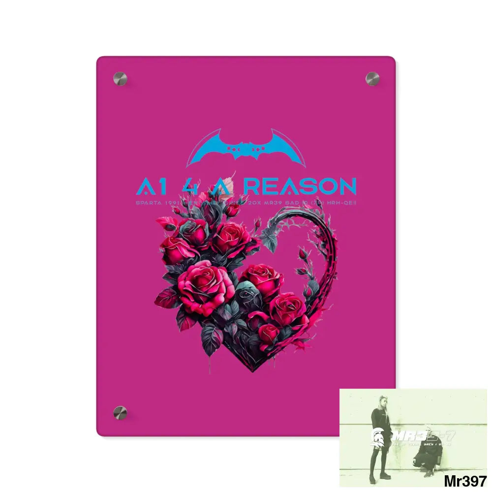 A1 4 A Reason Heart made of Pink Roses on Black Background Acrylic Wall Art Panels 11″ x 14″ (Vertical) / 0.25’’ Home