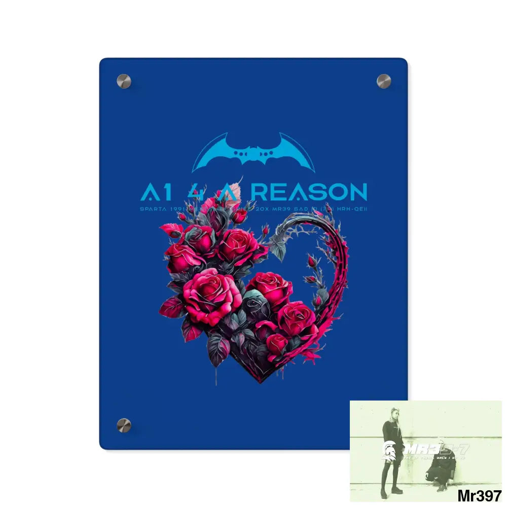 A1 4 A Reason Heart made of Pink Roses on Black Background Acrylic Wall Art Panels 11″ x 14″ (Vertical) / 0.25’’ Home