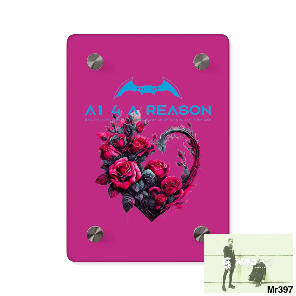 A1 4 A Reason Heart made of Pink Roses on Black Background Acrylic Wall Art Panels 5’’ x 7’’ (Vertical) / 0.25’’ Home