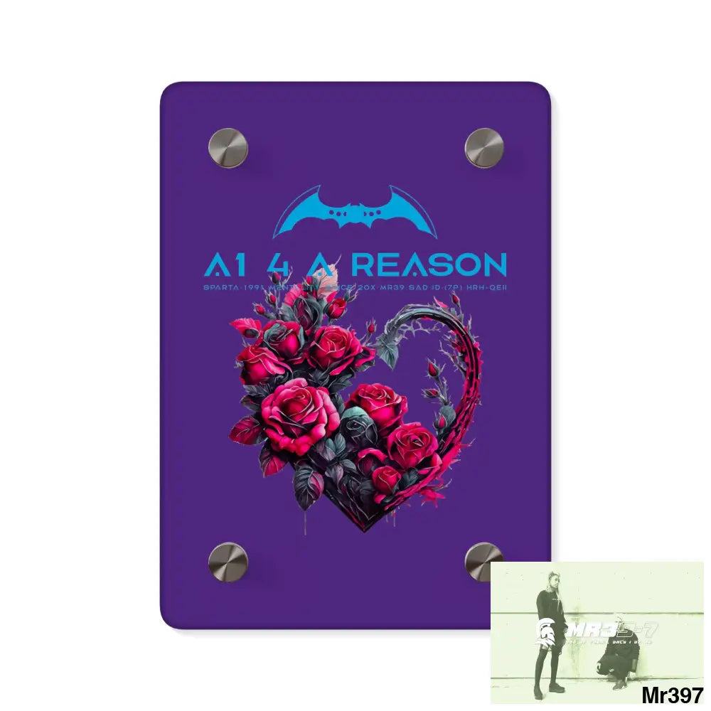 A1 4 A Reason Heart made of Pink Roses on Black Background Acrylic Wall Art Panels 5’’ x 7’’ (Vertical) / 0.25’’ Home