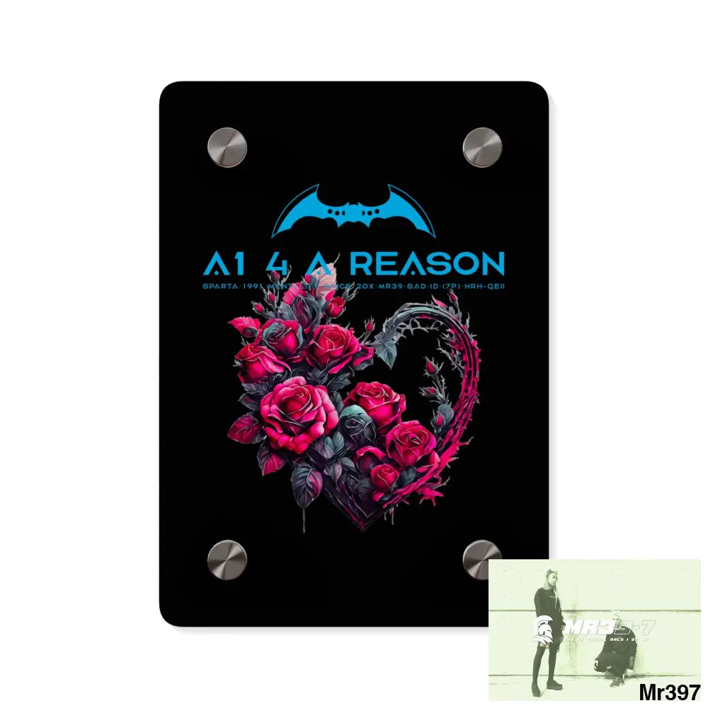A1 4 A Reason Heart made of Pink Roses on Black Background Acrylic Wall Art Panels 5’’ x 7’’ (Vertical) / 0.25’’ Home