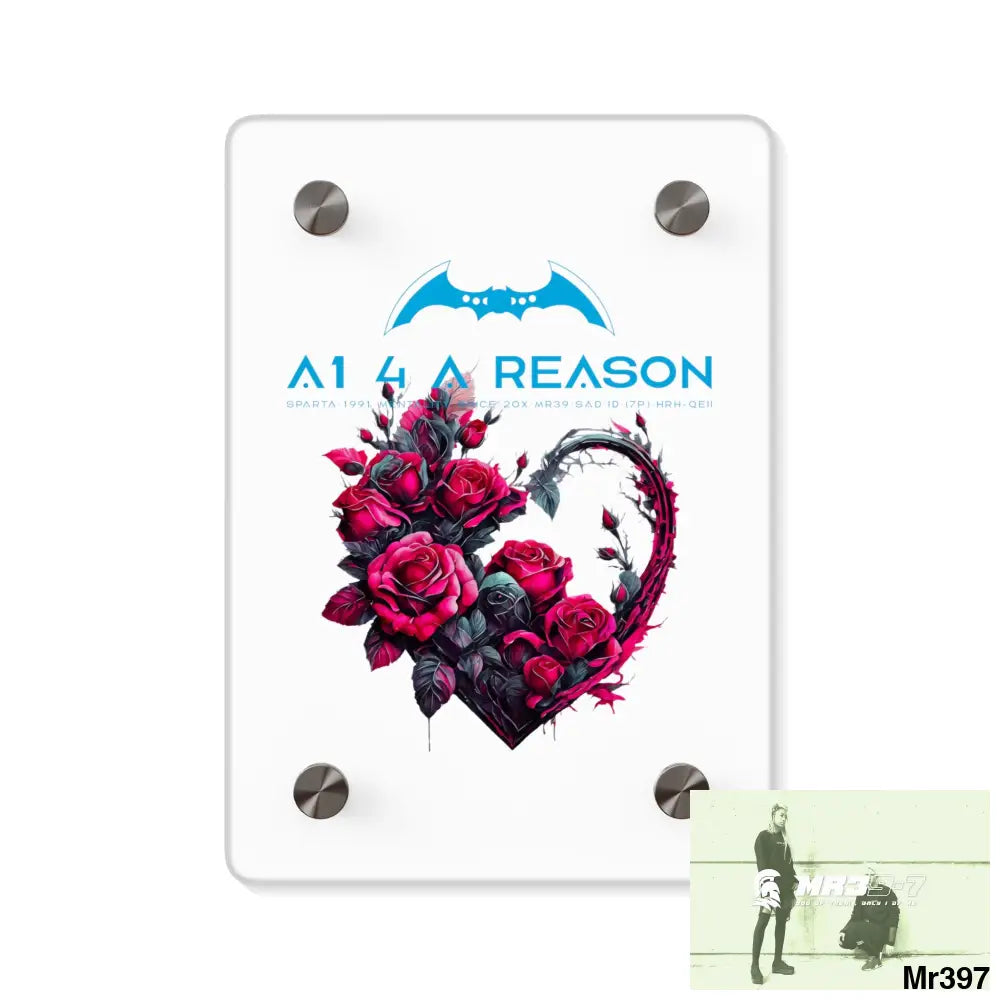 A1 4 A Reason Heart made of Pink Roses on Black Background Acrylic Wall Art Panels 5’’ x 7’’ (Vertical) / 0.25’’ Home