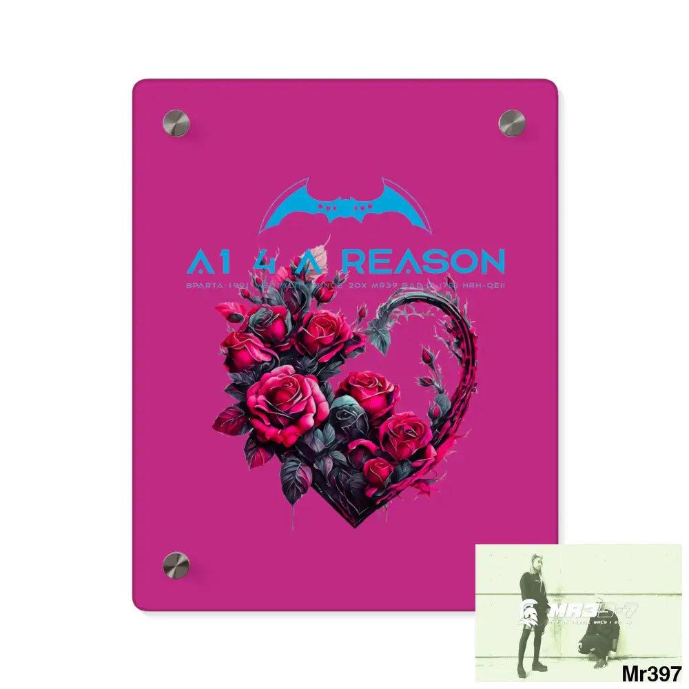 A1 4 A Reason Heart made of Pink Roses on Black Background Acrylic Wall Art Panels 8″ x 10″ (Vertical) / 0.25’’ Home