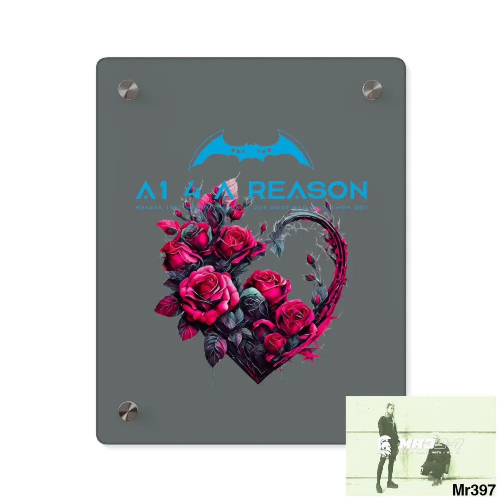 A1 4 A Reason Heart made of Pink Roses on Black Background Acrylic Wall Art Panels 8″ x 10″ (Vertical) / 0.25’’ Home