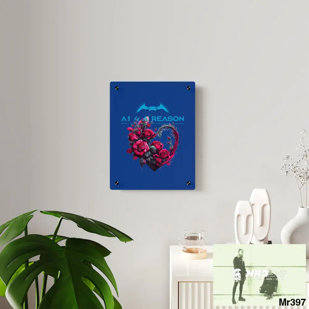 A1 4 A Reason Heart made of Pink Roses on Black Background Acrylic Wall Art Panels Home Decor