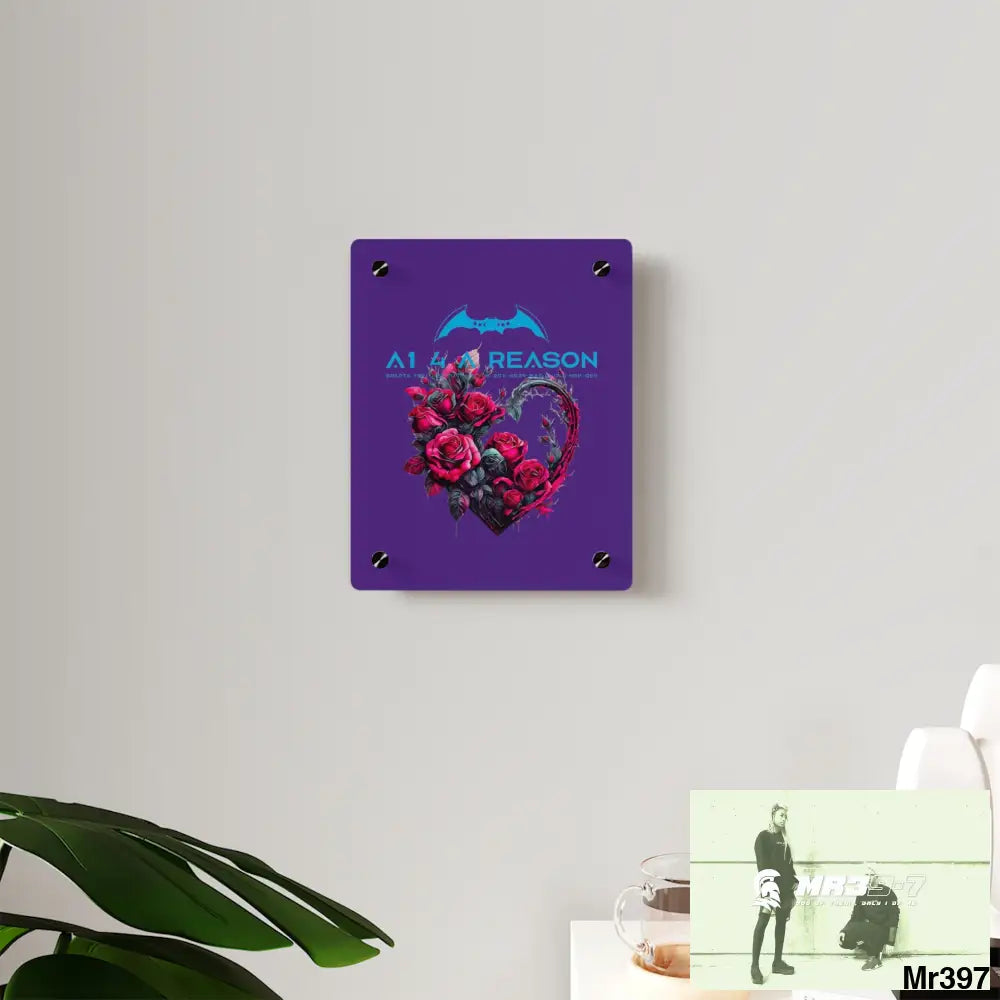 A1 4 A Reason Heart made of Pink Roses on Black Background Acrylic Wall Art Panels Home Decor