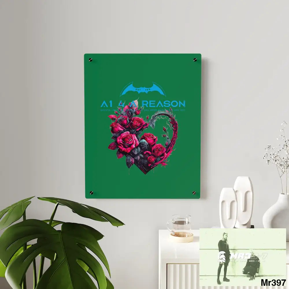 A1 4 A Reason Heart made of Pink Roses on Black Background Acrylic Wall Art Panels Home Decor
