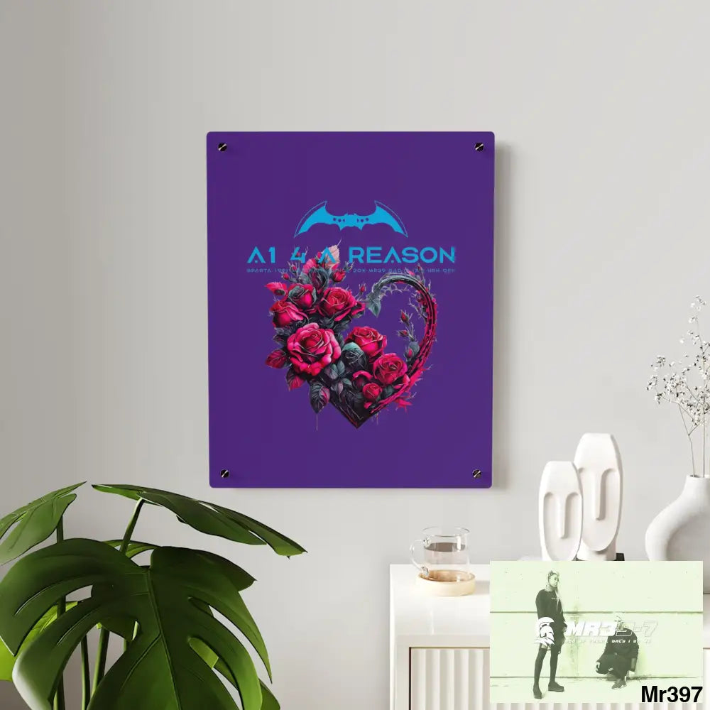 A1 4 A Reason Heart made of Pink Roses on Black Background Acrylic Wall Art Panels Home Decor