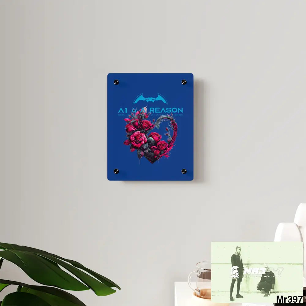 A1 4 A Reason Heart made of Pink Roses on Black Background Acrylic Wall Art Panels Home Decor
