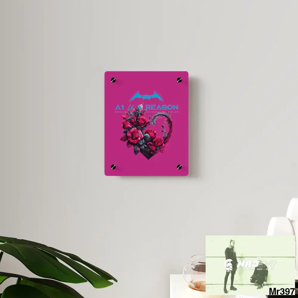 A1 4 A Reason Heart made of Pink Roses on Black Background Acrylic Wall Art Panels Home Decor