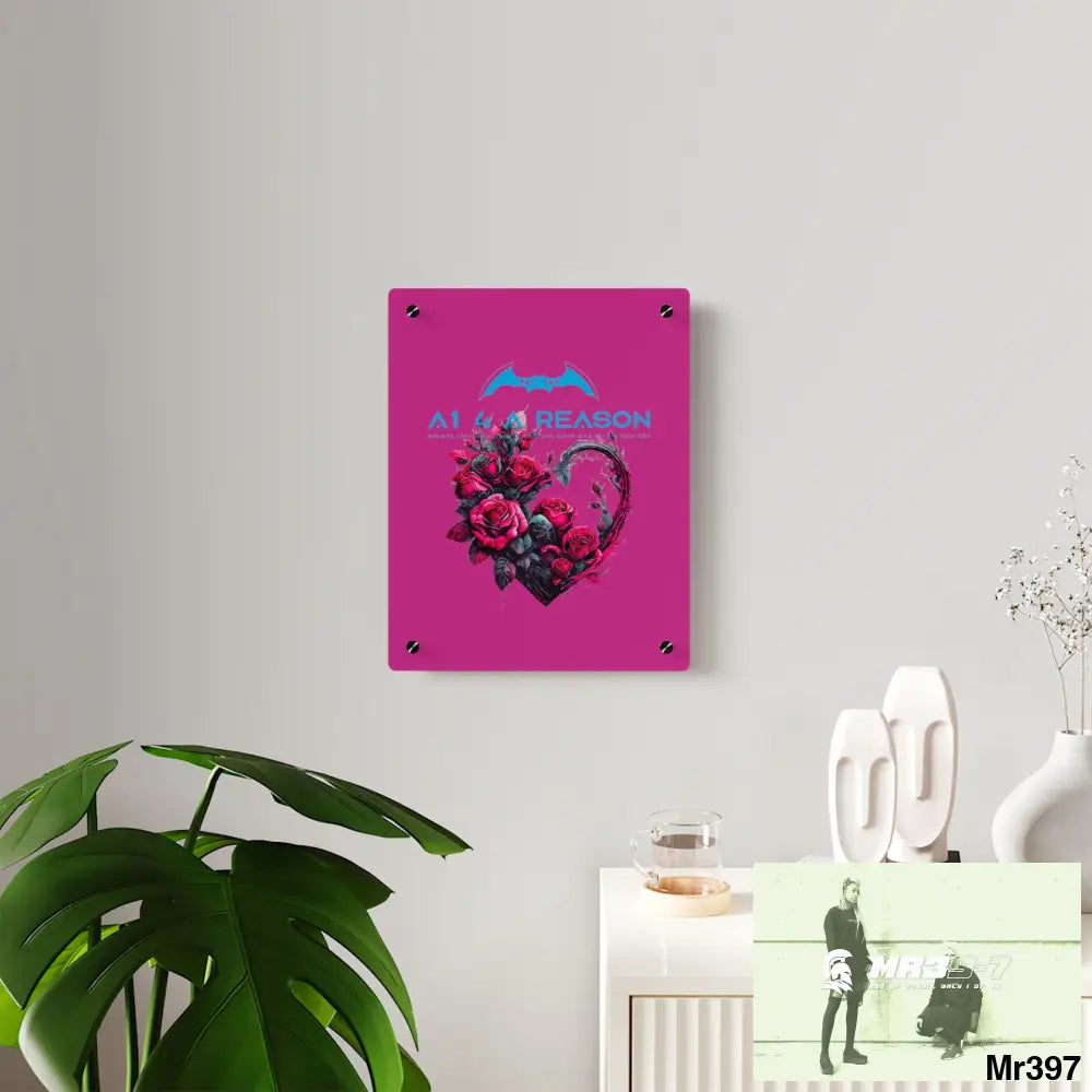 A1 4 A Reason Heart made of Pink Roses on Black Background Acrylic Wall Art Panels Home Decor