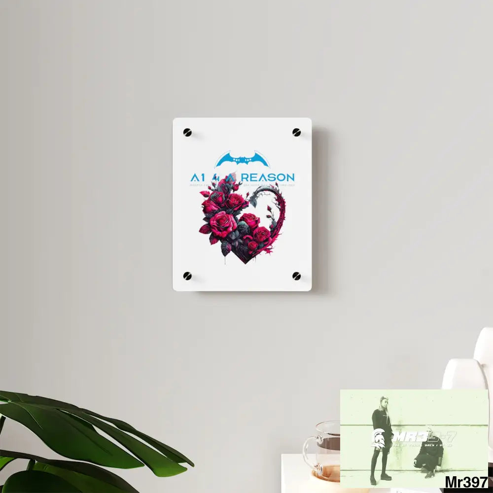 A1 4 A Reason Heart made of Pink Roses on Black Background Acrylic Wall Art Panels Home Decor