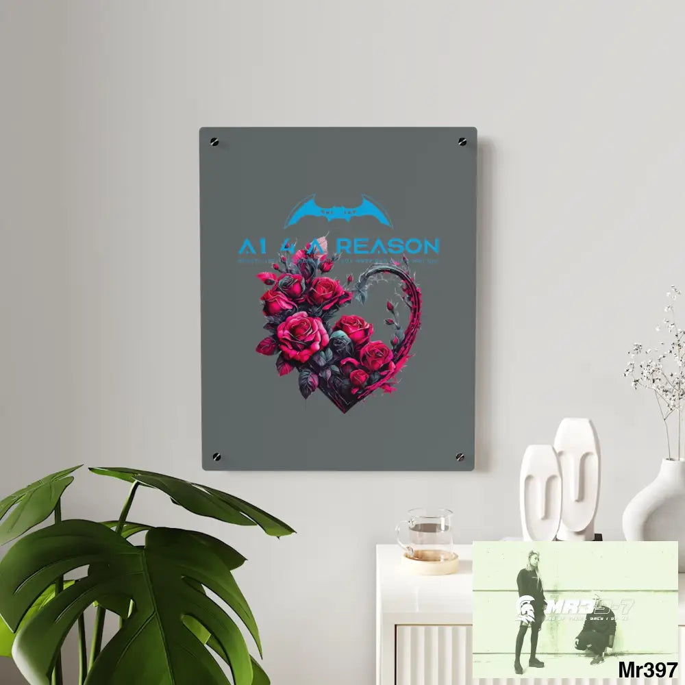 A1 4 A Reason Heart made of Pink Roses on Black Background Acrylic Wall Art Panels Home Decor