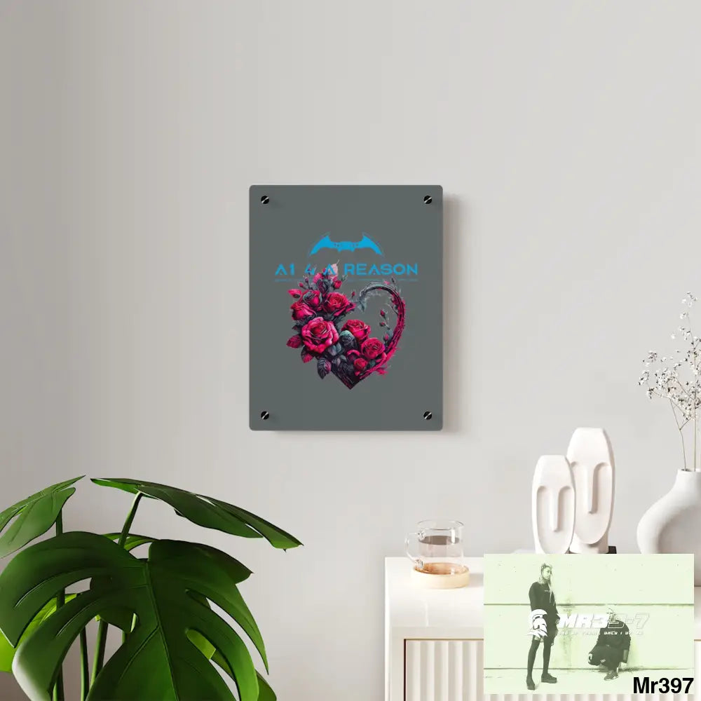 A1 4 A Reason Heart made of Pink Roses on Black Background Acrylic Wall Art Panels Home Decor