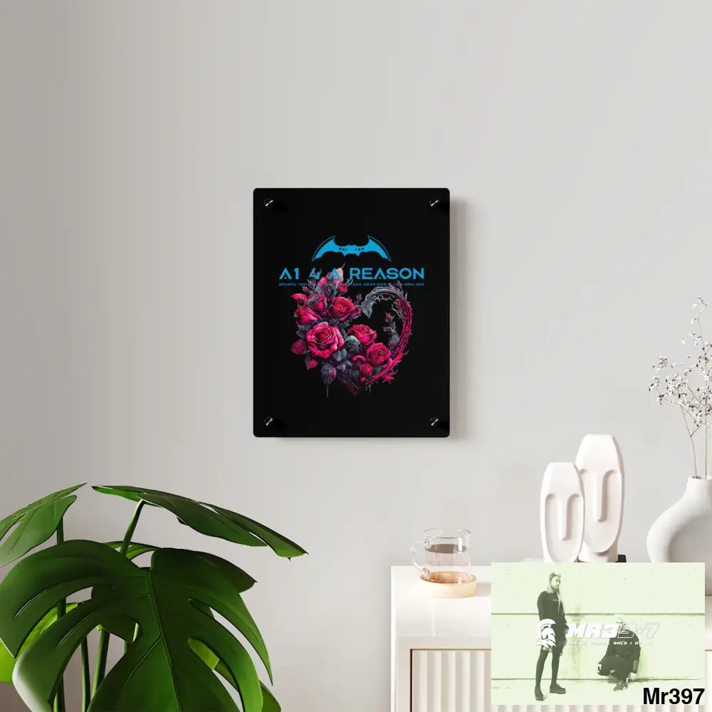 A1 4 A Reason Heart made of Pink Roses on Black Background Acrylic Wall Art Panels Home Decor