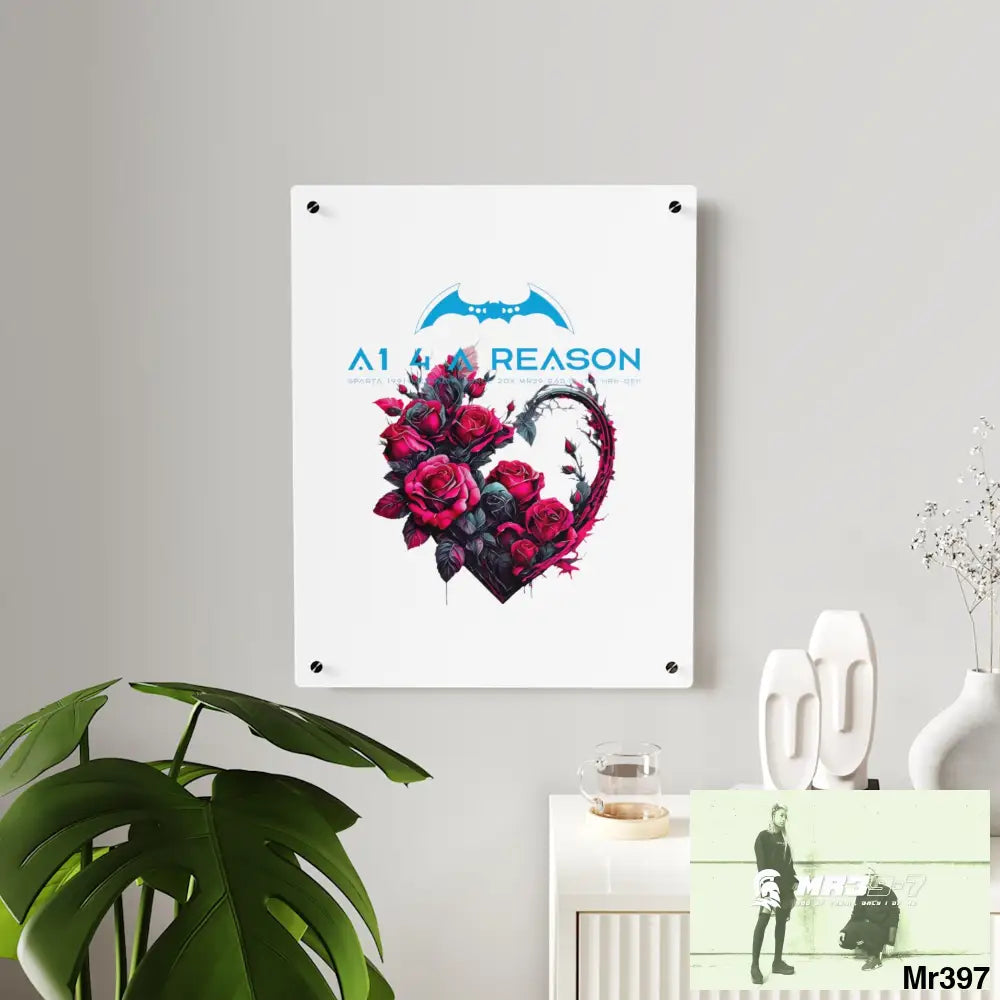 A1 4 A Reason Heart made of Pink Roses on Black Background Acrylic Wall Art Panels Home Decor