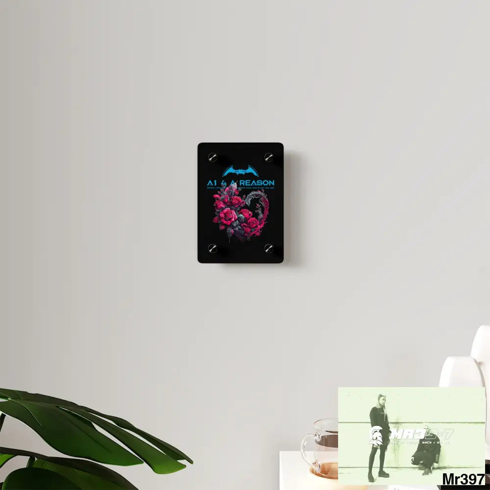 A1 4 A Reason Heart made of Pink Roses on Black Background Acrylic Wall Art Panels Home Decor