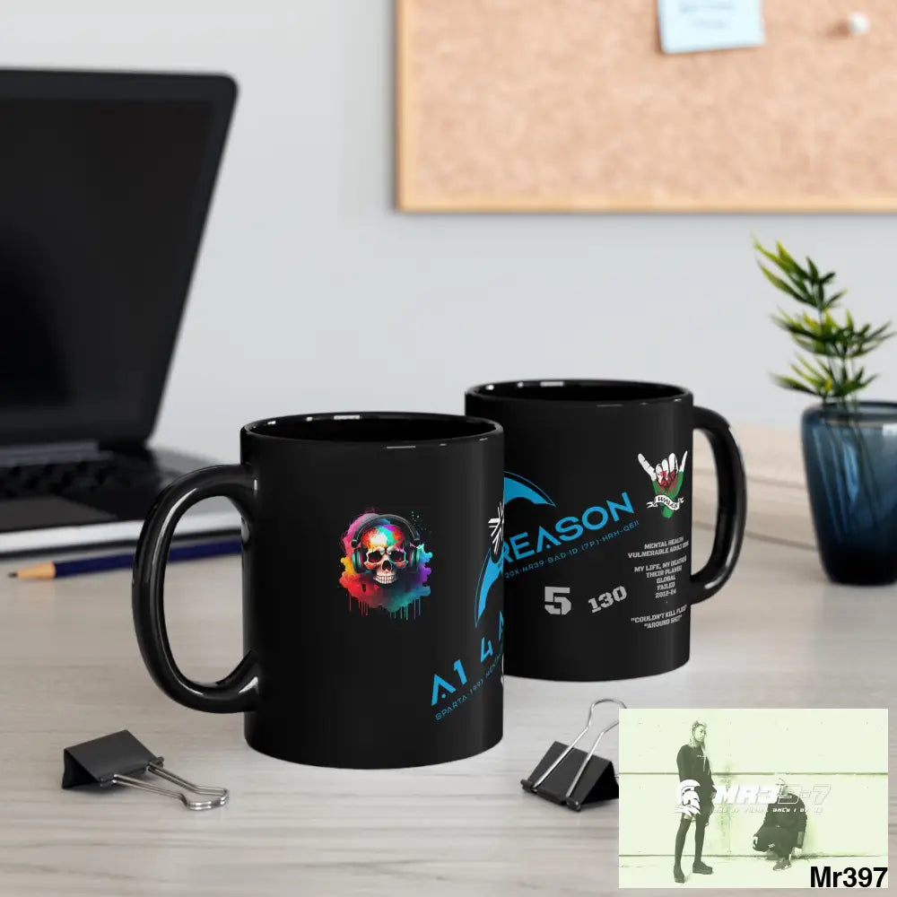 A1 4 A Reason Music / 55’ s back +130 mil 11oz Tactical GB / Wales Black Mug Mental Health VAR / My Life My Deaths