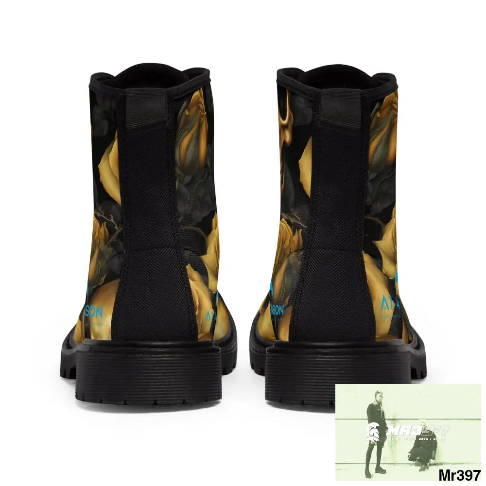 A1 4 A Reason No 2 Gothic Skulls and Gold Roses Canvas Boots AOP Shoes