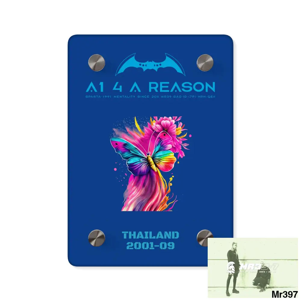 A1 4 A Reason Thailand 2001--09 Colourful Butterfly in Mid-Flight Acrylic Wall Art Panels 5’’ x 7’’ (Vertical) / 0.25’’