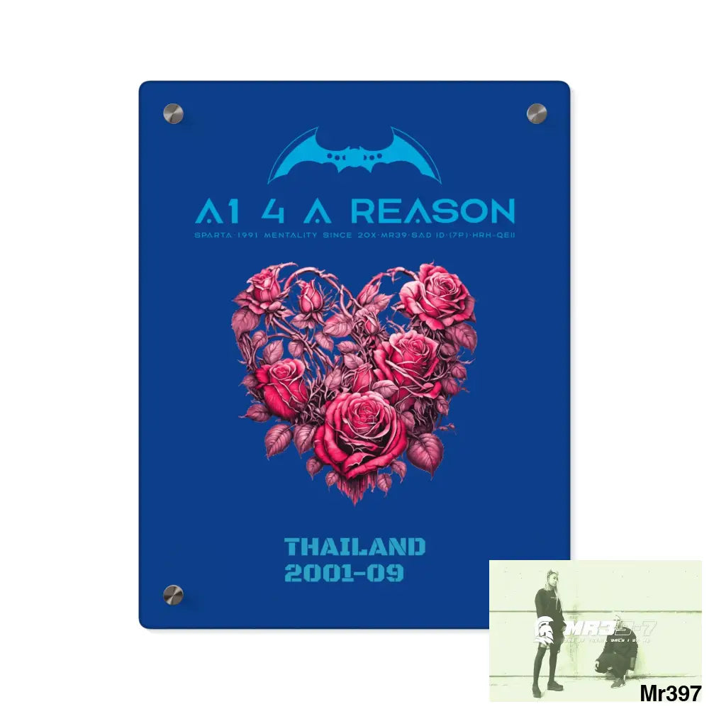 A1 4 A Reason Thailand 2001--09 Heart Made of Pink Roses Beautiful Floral Acrylic Wall Art Panels 11″ x 14″ (Vertical)