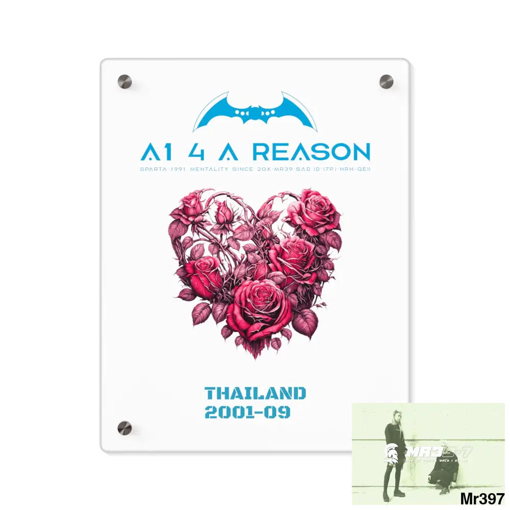 A1 4 A Reason Thailand 2001--09 Heart Made of Pink Roses Beautiful Floral Acrylic Wall Art Panels 11″ x 14″ (Vertical)