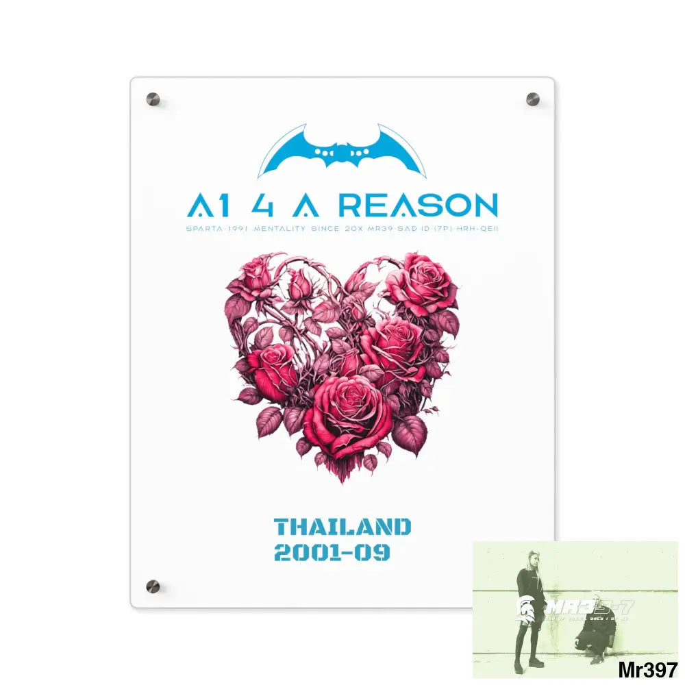 A1 4 A Reason Thailand 2001--09 Heart Made of Pink Roses Beautiful Floral Acrylic Wall Art Panels 16″ x 20″ (Vertical)