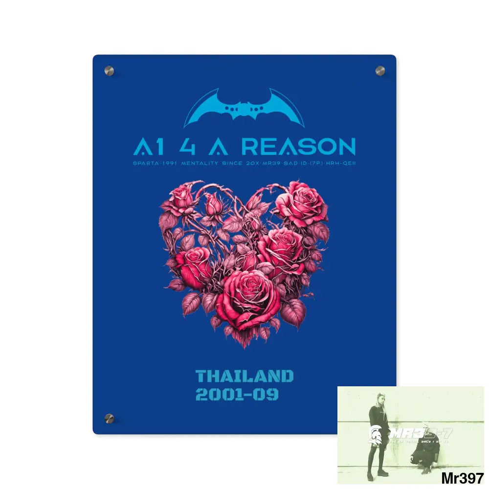 A1 4 A Reason Thailand 2001--09 Heart Made of Pink Roses Beautiful Floral Acrylic Wall Art Panels 16″ x 20″ (Vertical)