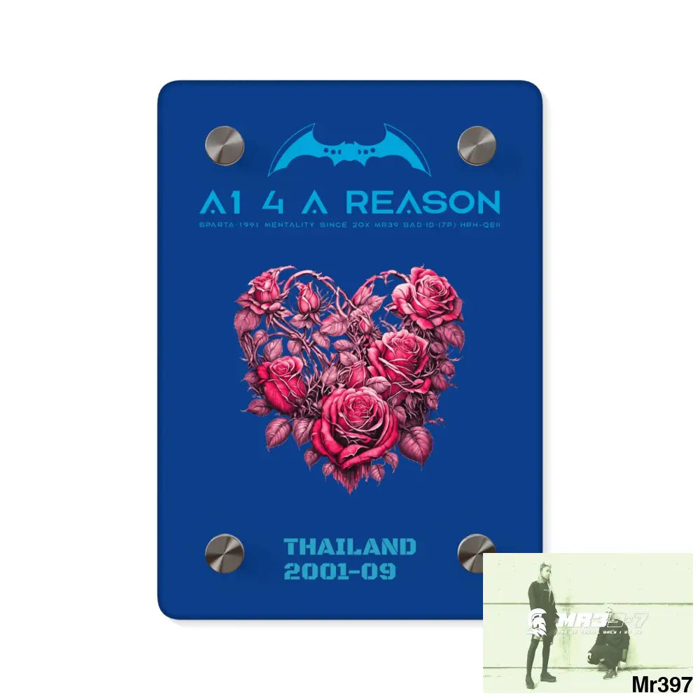 A1 4 A Reason Thailand 2001--09 Heart Made of Pink Roses Beautiful Floral Acrylic Wall Art Panels 5’’ x 7’’ (Vertical)