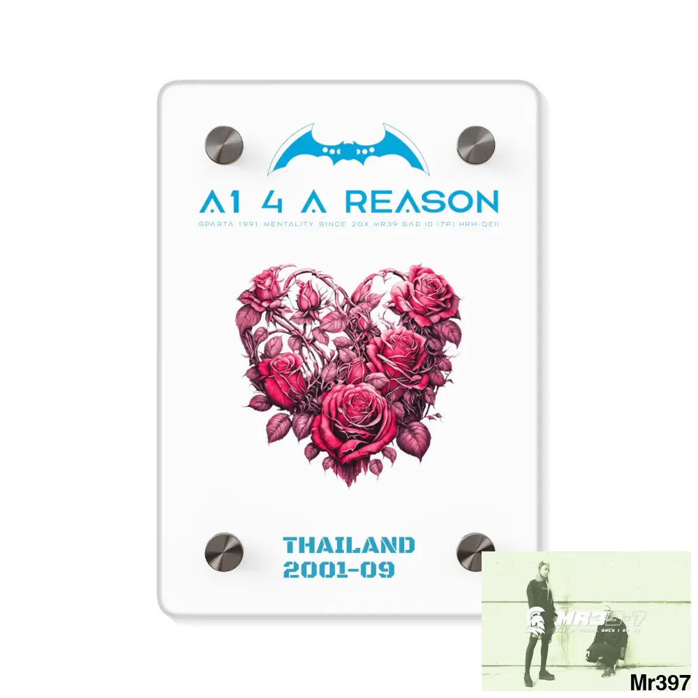 A1 4 A Reason Thailand 2001--09 Heart Made of Pink Roses Beautiful Floral Acrylic Wall Art Panels 5’’ x 7’’ (Vertical)