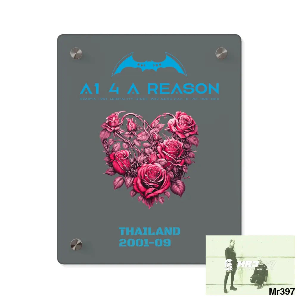 A1 4 A Reason Thailand 2001--09 Heart Made of Pink Roses Beautiful Floral Acrylic Wall Art Panels 8″ x 10″ (Vertical)