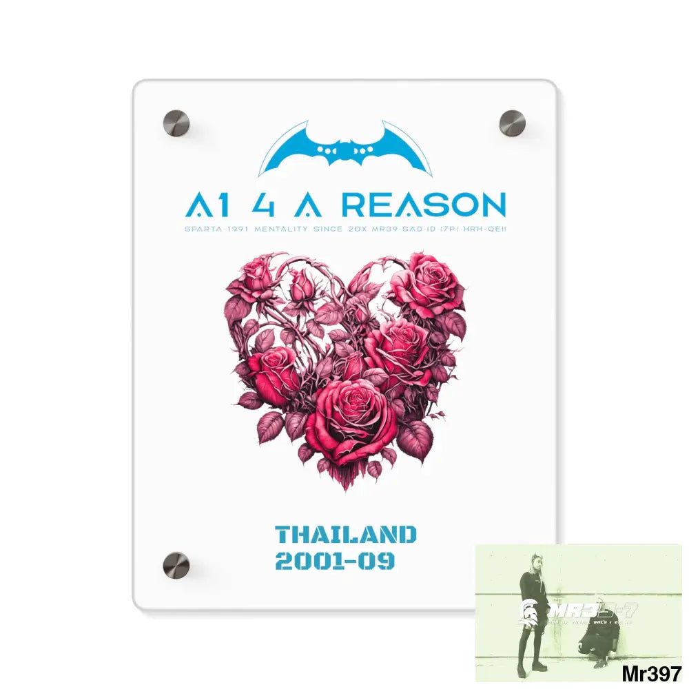 A1 4 A Reason Thailand 2001--09 Heart Made of Pink Roses Beautiful Floral Acrylic Wall Art Panels 8″ x 10″ (Vertical)