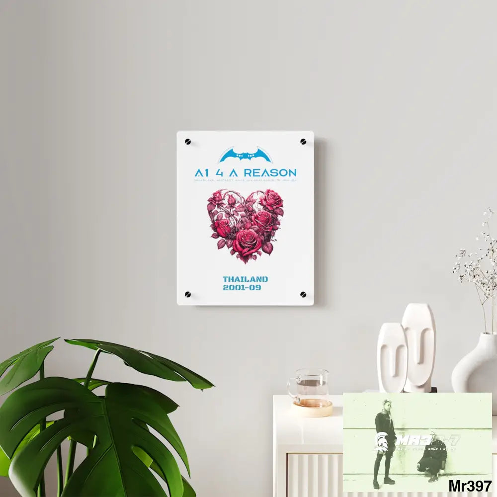 A1 4 A Reason Thailand 2001--09 Heart Made of Pink Roses Beautiful Floral Acrylic Wall Art Panels Home Decor