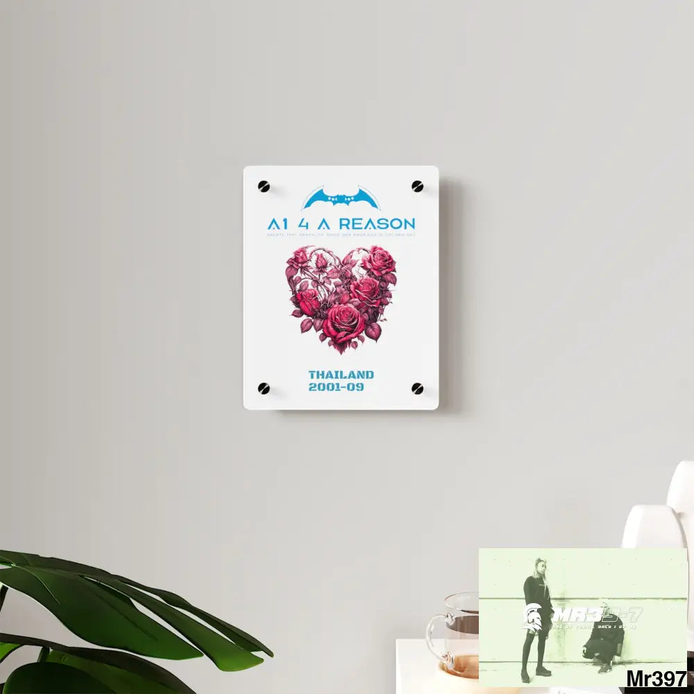 A1 4 A Reason Thailand 2001--09 Heart Made of Pink Roses Beautiful Floral Acrylic Wall Art Panels Home Decor