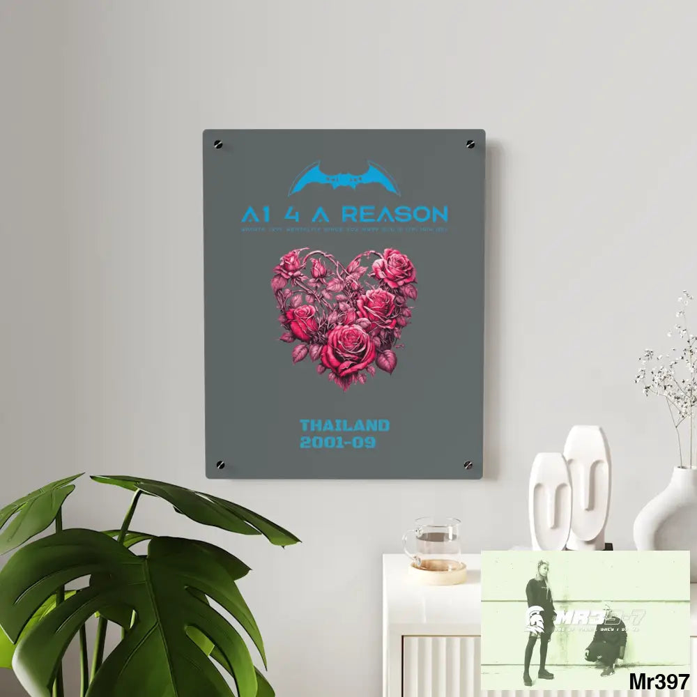 A1 4 A Reason Thailand 2001--09 Heart Made of Pink Roses Beautiful Floral Acrylic Wall Art Panels Home Decor