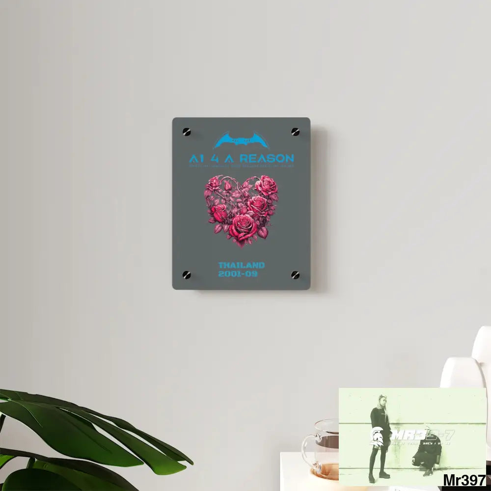 A1 4 A Reason Thailand 2001--09 Heart Made of Pink Roses Beautiful Floral Acrylic Wall Art Panels Home Decor