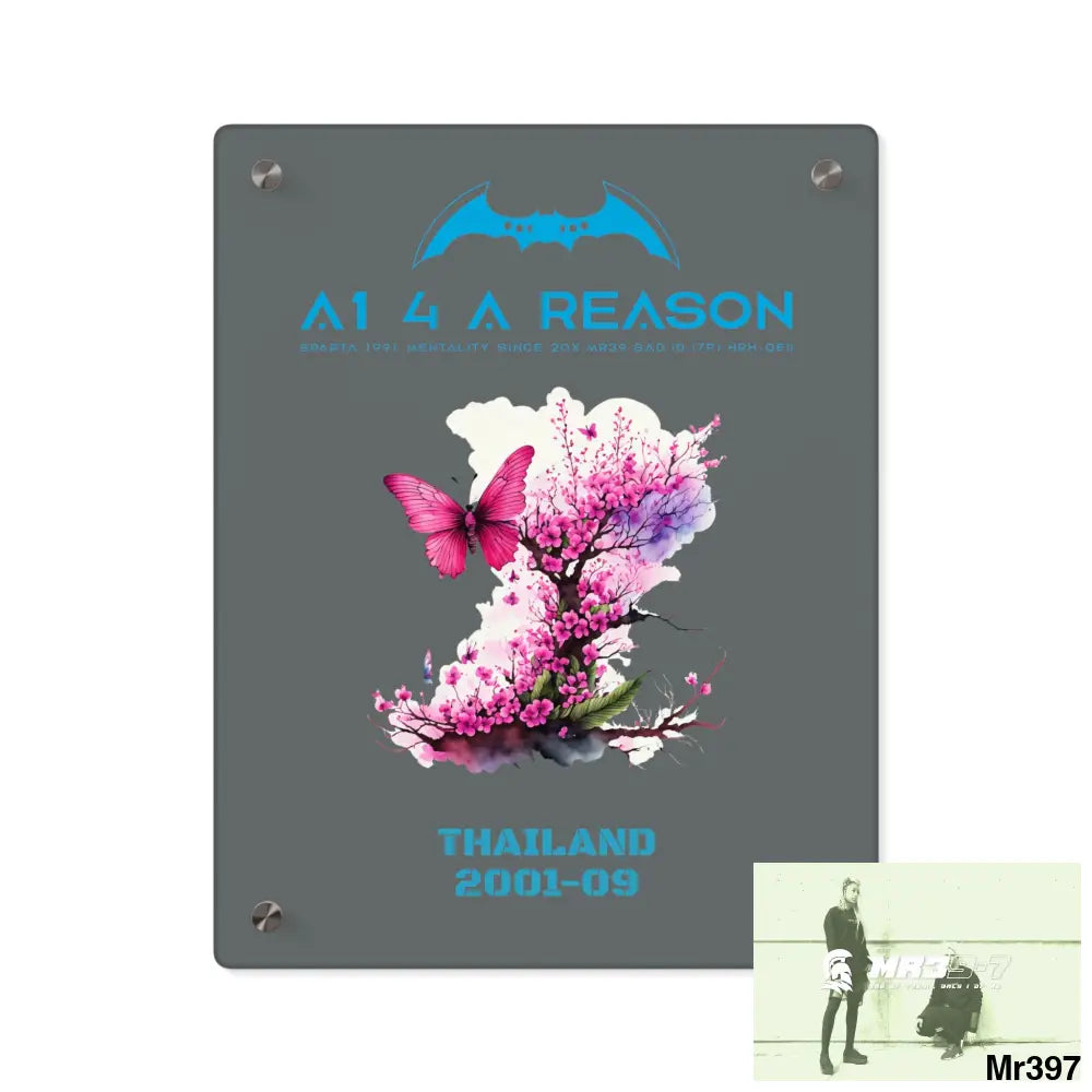 A1 4 A Reason Thailand 2001--09.Pink Butterfly on Ornamental Cherry Tree Branch Acrylic Wall Art Panels 11″ x 14″