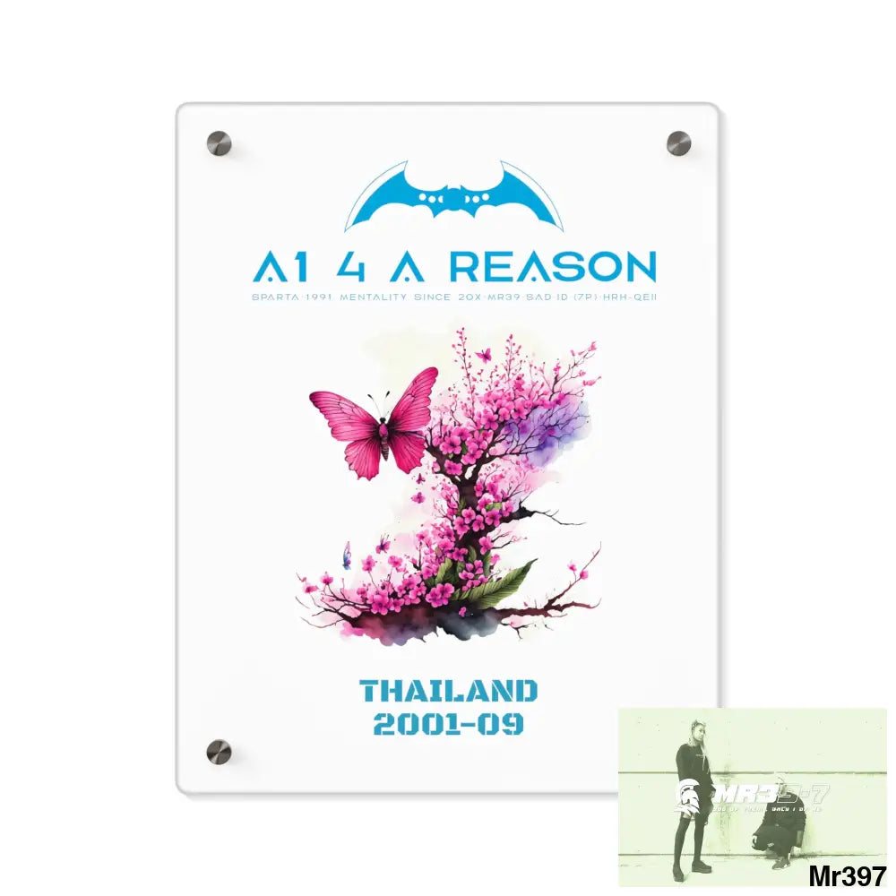 A1 4 A Reason Thailand 2001--09.Pink Butterfly on Ornamental Cherry Tree Branch Acrylic Wall Art Panels 11″ x 14″