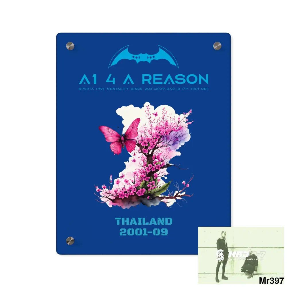 A1 4 A Reason Thailand 2001--09.Pink Butterfly on Ornamental Cherry Tree Branch Acrylic Wall Art Panels 11″ x 14″